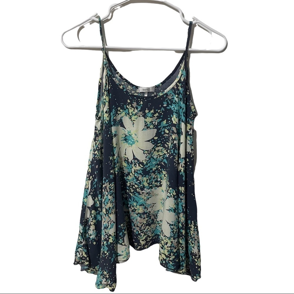 𝅺kirra Blue Lightweight Beachy Floral Flowy Spaghetti Strap Top